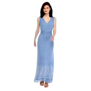 Sophie Max Studio 6B03Z69 Blue Floral Smock Waist V-Neck Chiffon Maxi Dress